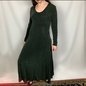 Slinky 1990s Dark Green Long Sleeve Dress